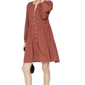 MADEWELL Challis Mini Dress Women Small Long Sleeve Button-Front Bohemian‎ Boho